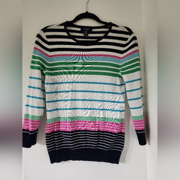 Chaps striped sweater. Navy, white, green, pink. Medium - Picture 4 of 4
